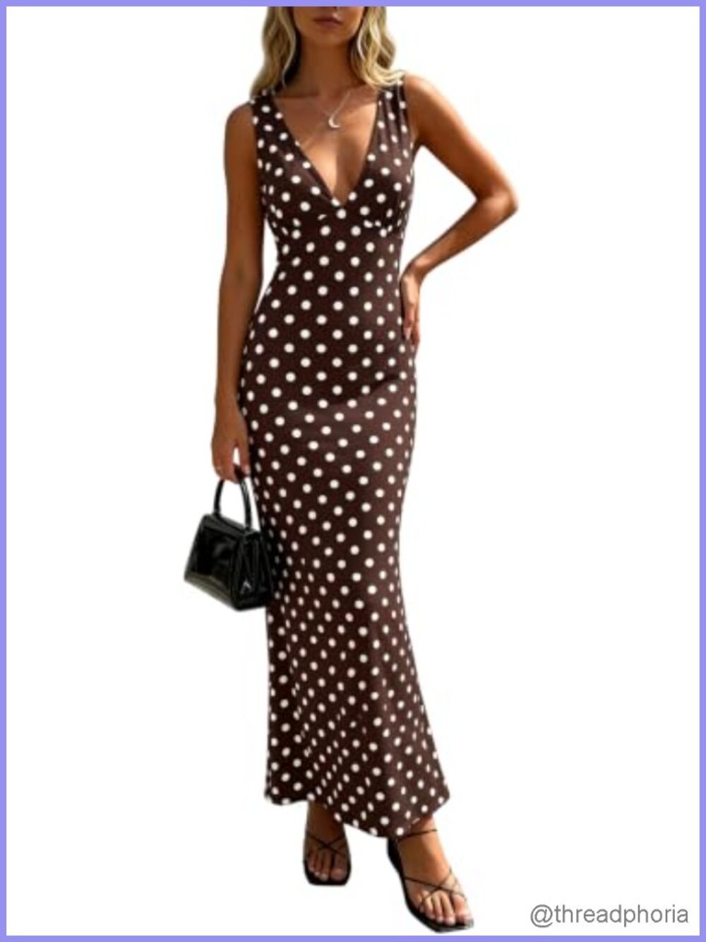 Women's Polka Dots Maxi Dress Deep V Neck Sleeveless Bodycon Long Dress